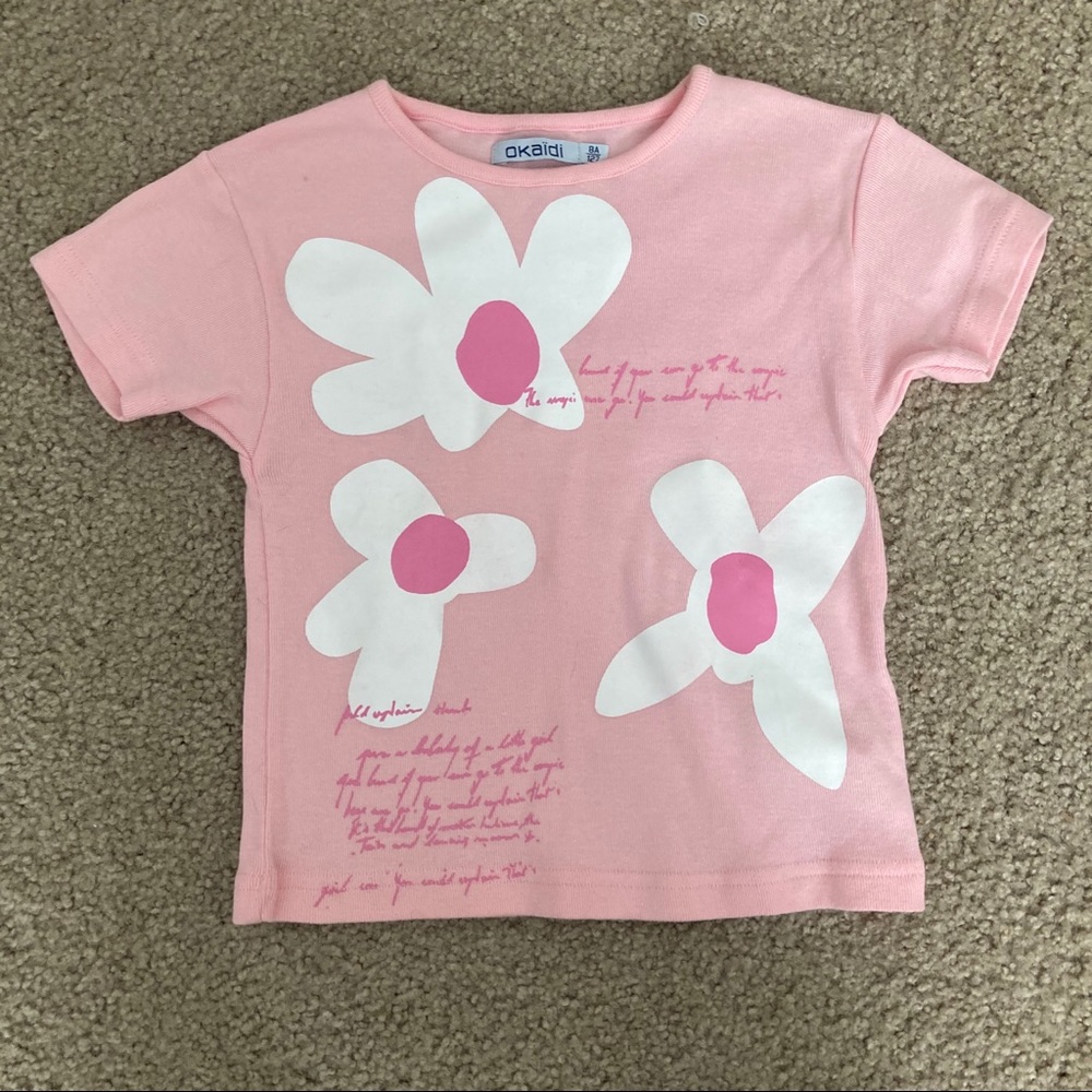 Pink white Okaidi flowers tee shirt short sleeve